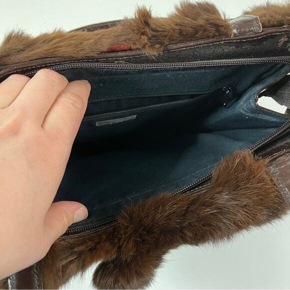 BHS British Home Store | Brown Faux Crocodile Fur Trim Handbag - Picture 8 of 13